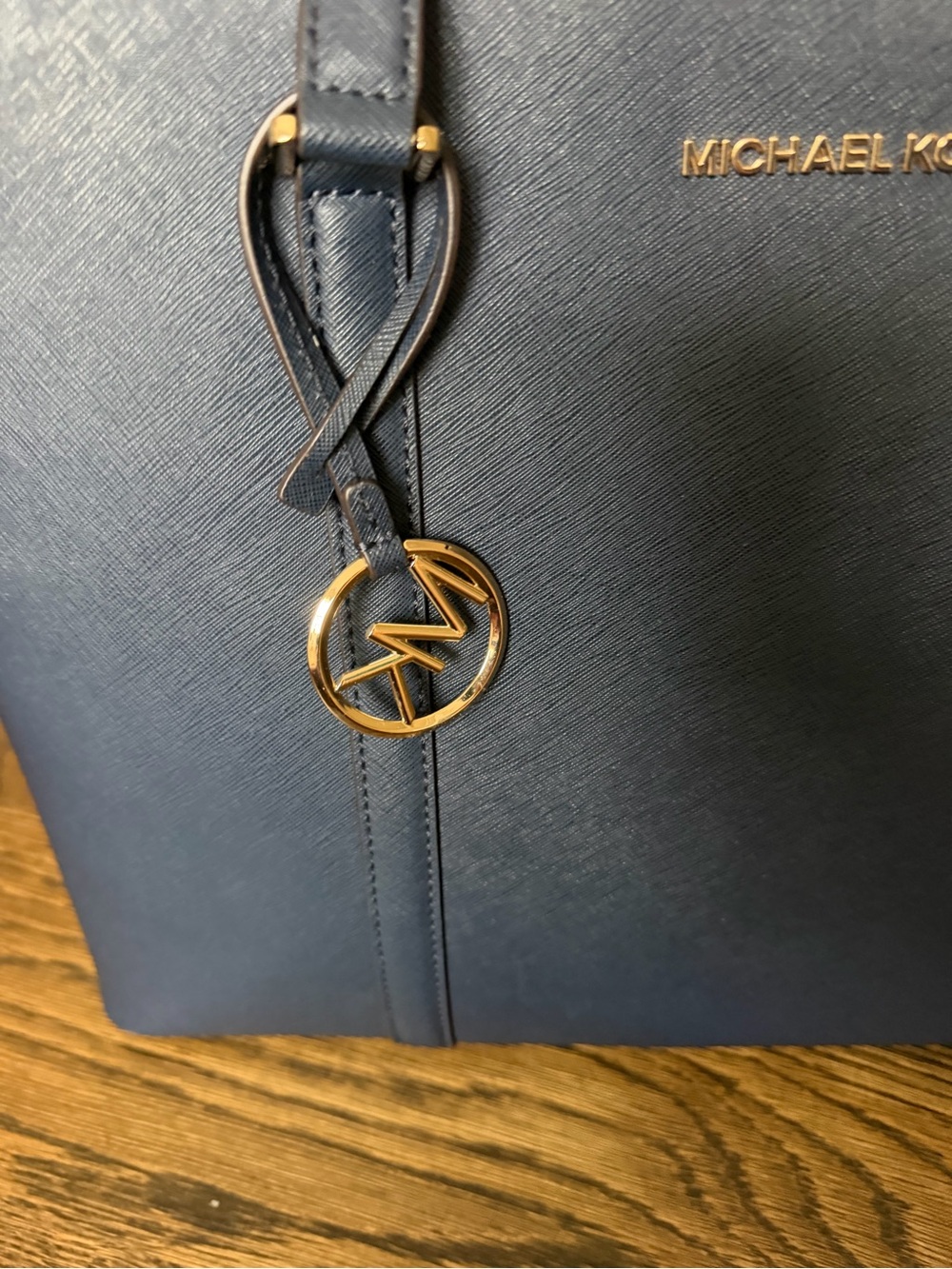 Michael Kors Blue Saffiano Leather Tote with Gold Hardware - Picture 3 of 7